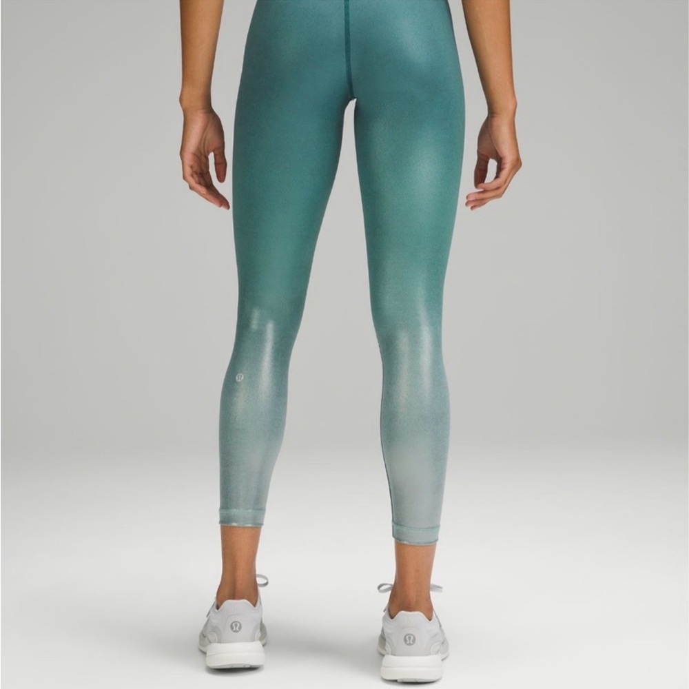 Lululemon Peloton Green Ombre Foil Wunder train 25” Leggings, EUC, sz 10 - Picture 4 of 11